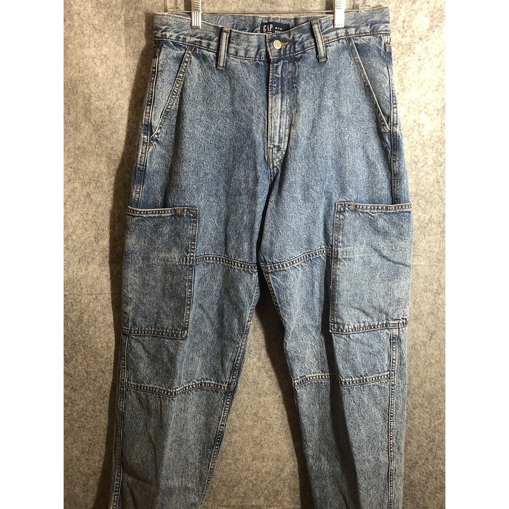Vintage Gap Jeans Men 30x30 Blue Denim Baggy Workwear Cargo Carpenter Distressed